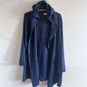bryn Walker Navy Blue Draped Hooded Bomber Jacket